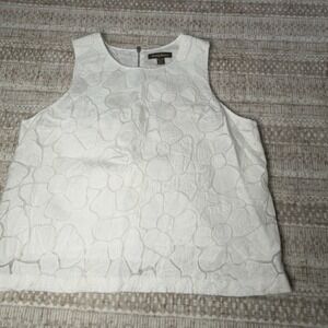 Tommy Bahama Sleeveless Top Women's Floral Textured White Blouse Zipper Back XL